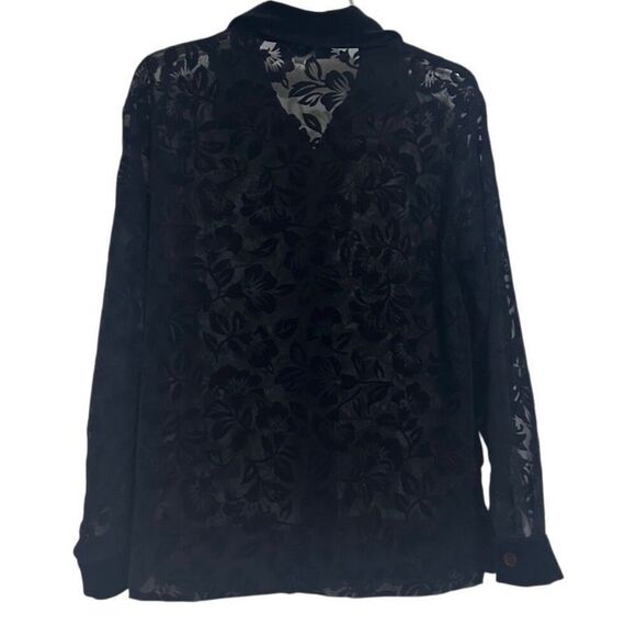 Vintage Truffles Blouse Womens Medium Black Jacquard Velvet Burnout Floral Sheer - Picture 10 of 10